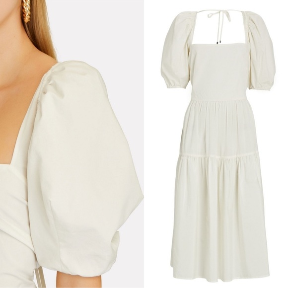 Jonathan Simkhai White Cotton Lou Puff Sleeve Midi Dress - Picture 2 of 7